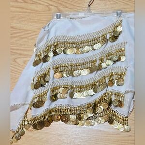 Renaissance Belly Dance Hip Scarf White With Gold Coins ~New~ Firm Price